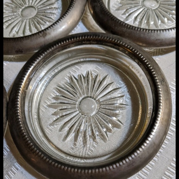 Vintage Coasters Leonard Italian Rim Cut Star Crystal Glass and Silver Plate - Picture 2 of 8